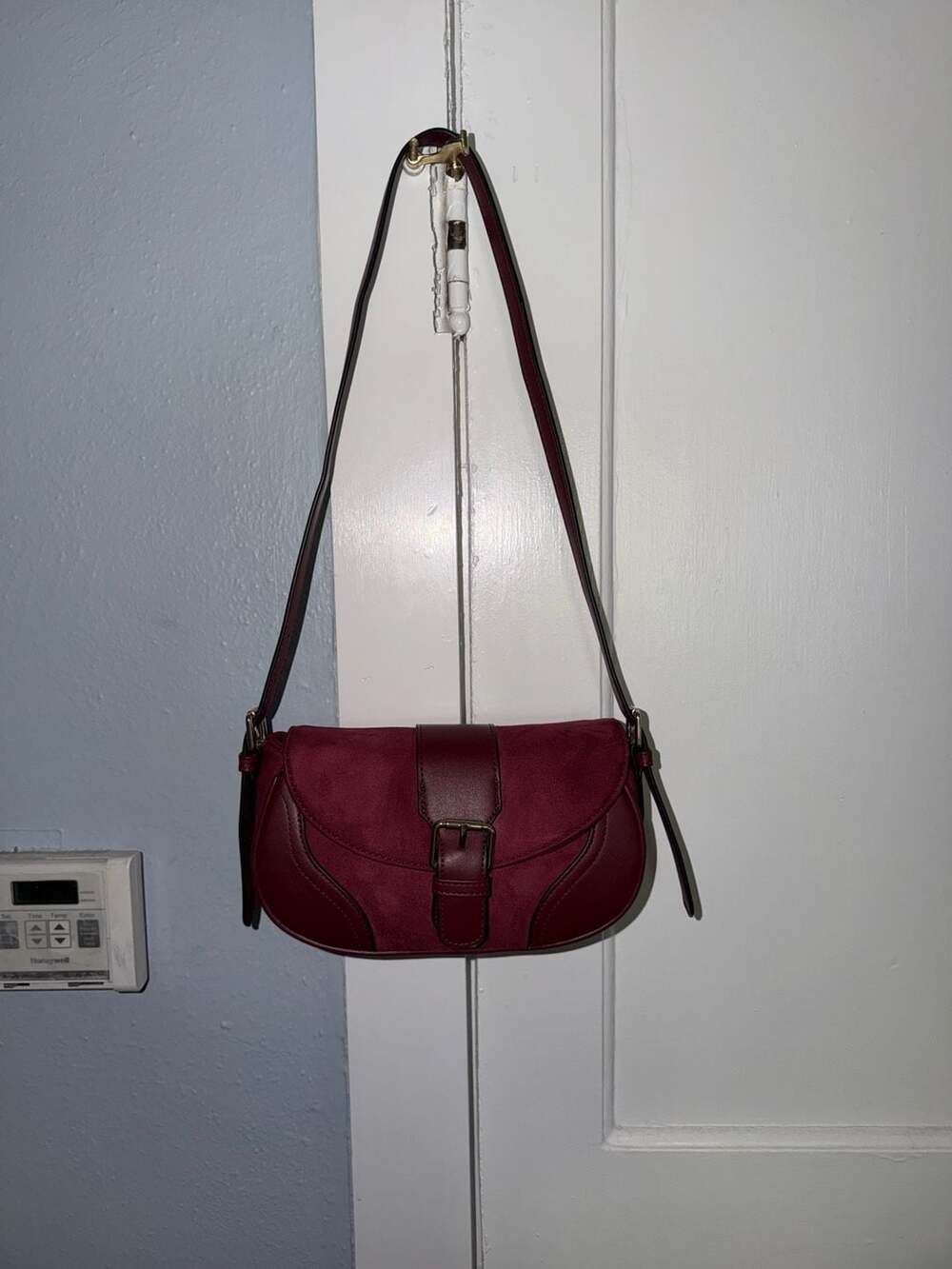 Jen & Co. Burgundy Faux Suede Saddle Crossbody Bag